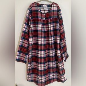 Lands End Girls Nightgown Pajamas Red Plaid Size 12 Long Sleeve Sleeping Gown